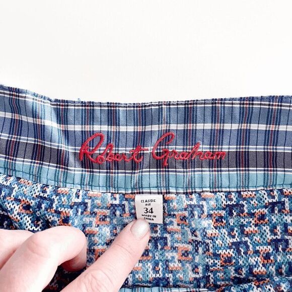 Robert Graham Mens Board Shorts Classic Fit Patterned Trunks Blue White Sz 34 - Picture 4 of 9